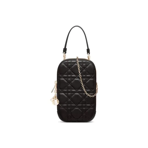 DIOR Lady Dior Sheepskin Woven Pattern Crossbody Bag Shoulder Bag Phone Case Women's Black DIOR Lady Dior Овчина Вязаный Узор Сумка через плечо Сумка Чехол для телефона Женский Черный