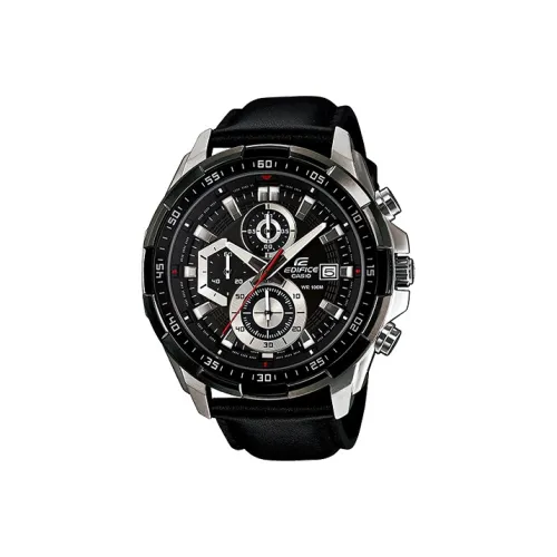 CASIO EDIFICE Кварцевый механизм натуральная кожа ремешок часы для мужчин черный циферблат