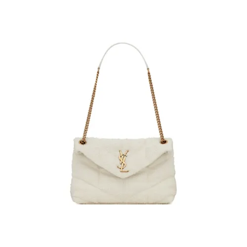 SAINT LAURENT LOULOUPUFFER Твид Облачная Сумка Подушка Сумка Сумка через плечо Маленькая Женская Белая