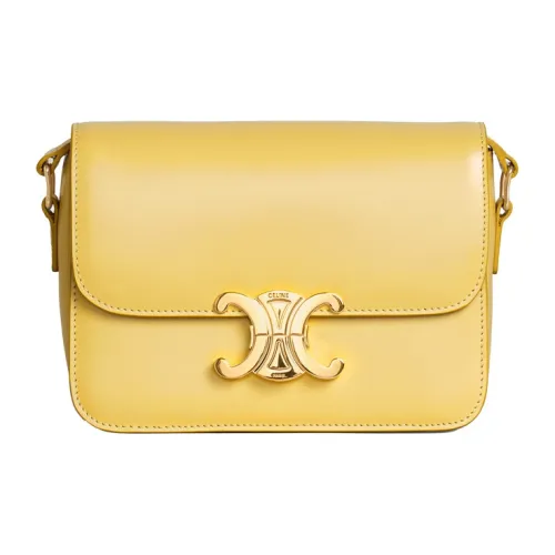 CELINE Teen Triomphe Блестящий Телячья кожа Плечевая сумка Сумка через плечо Сумка через плечо Женская Лимонно-желтая