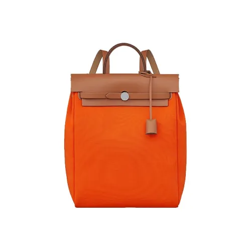 HERMES Herbag Zip Холст с Hunter Коровья кожа Сумка Рюкзак Унисекс Оранжевый Красный