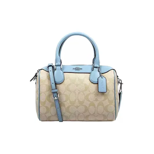 COACH Bennett Холщовая кожа Бостон Сумка Сумка через плечо Сумка на одно плечо Сумка среднего размера Женская Небесно-голубой и Хаки