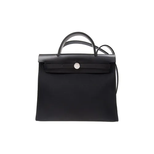 HERMES Herbag Zip Воловья кожа Пэчворк Холст Сумка через плечо Сумка через плечо Унисекс Черный