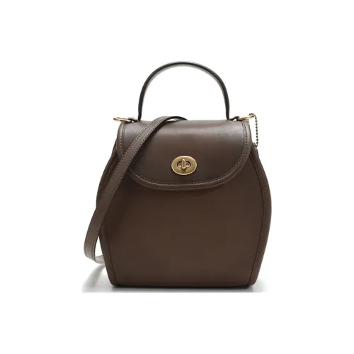 COACH Turnlock Curved Top Handle Кожаная сумка ведро сумка через плечо сумка для женщин орех