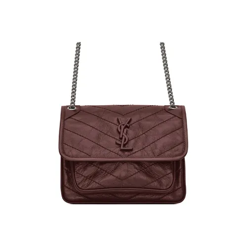 SAINT LAURENT Кожа Хобо Сумка Цепь Сумка через плечо Сумка на плечо Женская Темно-красная