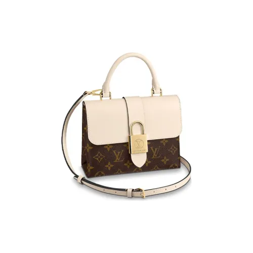 LOUIS VUITTON Locky Воловья кожа Пэчворк Холст Замковая Ручная Сумка Сумка через плечо Женская Молочно-белая