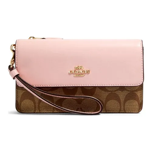 COACH Foldover Покрытый холст Кошелек Маленький Женский Розовый