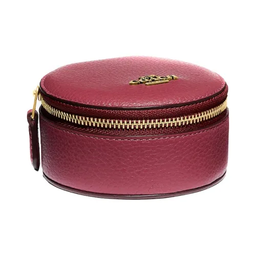 COACH Ювелирные украшения Bo Галечная кожа Хранение Коробка Женские Серо-розовый