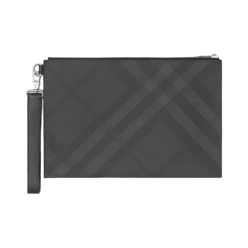 Burberry Хлопок Кожа Вставка Детали Запястье Сумка Клатч Стандартный Мужской Тёмный Угольный Серый