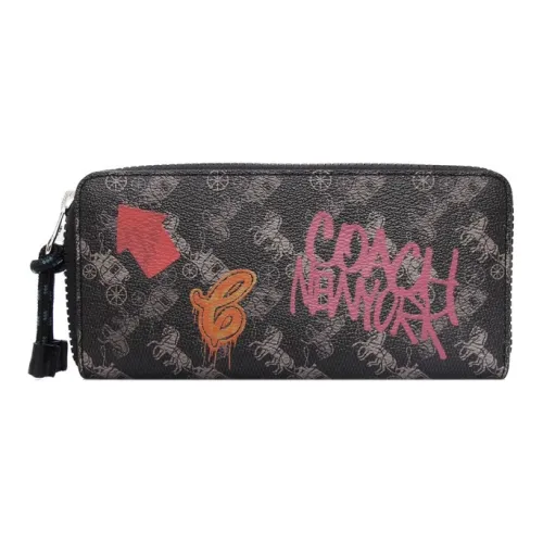 COACH Accordion Zip Покрытый холст Клатч Кошелек Мужской Черный