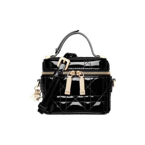 DIOR Lady Dior Лакированная кожа Коровья кожа Makeup Bag Сумка на одно плечо Экстра мини Женская Черная