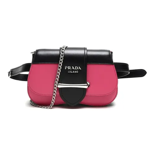 PRADA Sidonie Коровья кожа Одно плечо Через плечо Бананка Женские Розово-красный