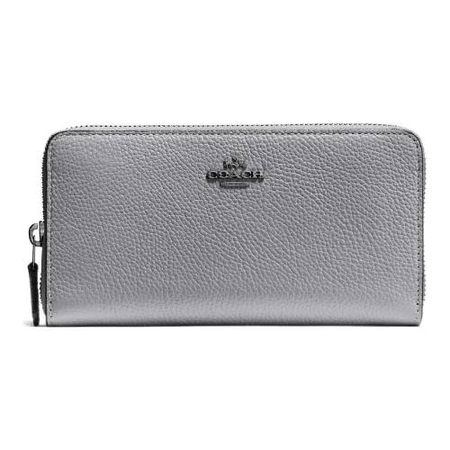 COACH Accordion Zip Кожа Кошелек Маленький Женский Металл Серебряный