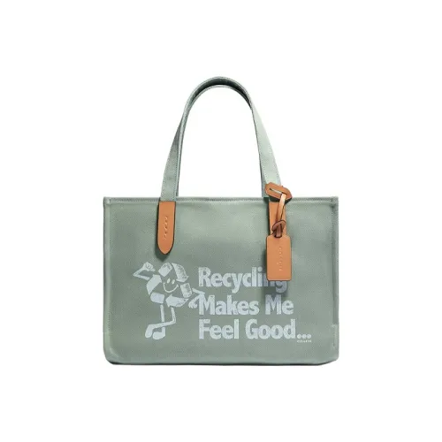 COACH Recycled Tote Холст Тоут Сумка Сумка для покупок Сумка через плечо Сумка для ношения на плече Большая Женская Светло-зеленая