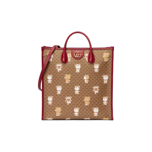 GUCCI Doraemon Collaboration Холст с кожей Тоут Сумка Сумка для покупок Сумка через плечо Сумка среднего размера