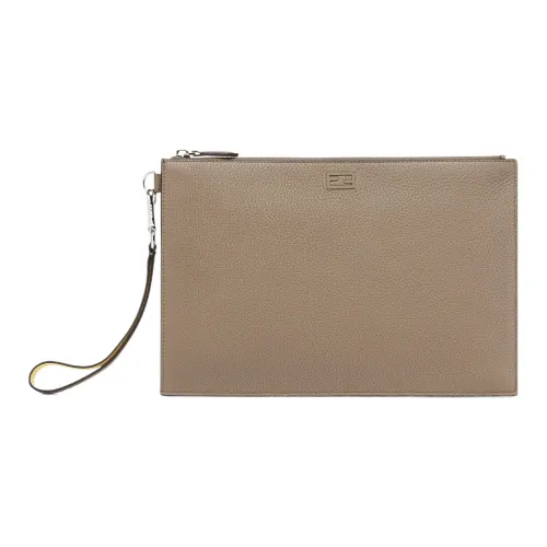 FENDI Полиамид Коровья кожа Сумка Клатч Мужской Серый Коричневый Многоцветный