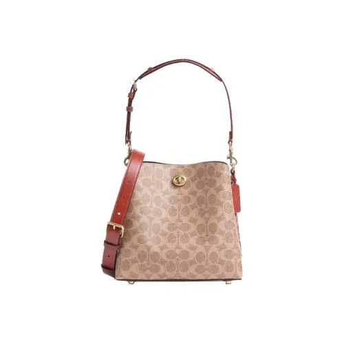 COACH Willow Кожа Плечевая Сумка Женская Красно-Коричневый и Коричневый с Монограммой