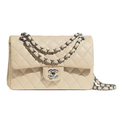 CHANEL Classic Flap CF Икорная коровья кожа Сумка через плечо Маленькая Женская Бежевая