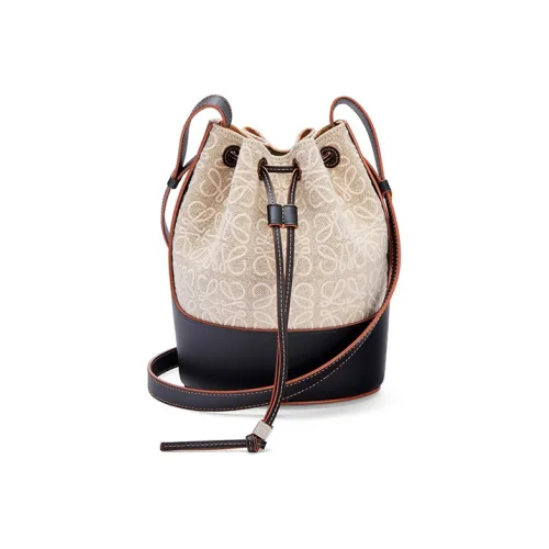 LOEWE Воздушный шар Холст с кожей Сумка-ведро Сумка на шнурке Сумки через плечо Сумка через плечо Женская Светло-Кофейный Черный