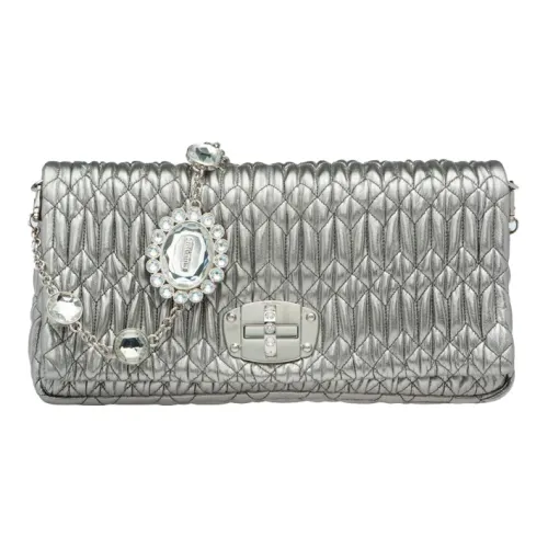 MIU MIU Кристальный Овчина Сумка на плечо Маленькая Женская Серебряная