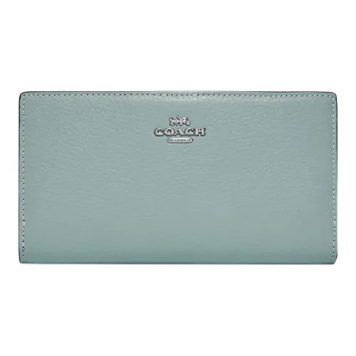 COACH Slim Wallet из кожаной ткани кошелек клатч маленький женский свет озеро аква-зеленый серия Morandi Color