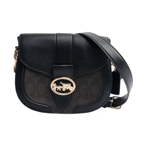 COACH Georgie Холст с кожей Bacchus Сумка Седло Сумка Сумка через плечо Маленькая Женская Темно-коричневая Черная