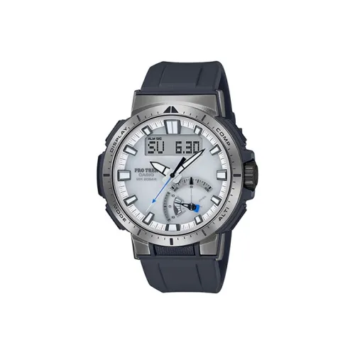 CASIO PRO TREK Collection Часы с двумя дисплеями Солнечный кварцевый механизм Силиконовый ремешок Часы Мужские Серый циферблат