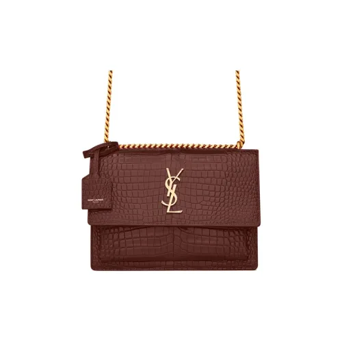 SAINT LAURENT Крокодил Тисненый Яркий Кожа Цепочка Сумка через плечо Сумка на плечо Женская Красный бархат Цвет