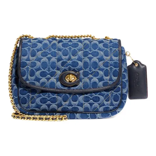 COACH Pillow Деним с кожаными вставками Сумка с цепочкой Сумки через плечо Сумка на плечо Женская Морской синий