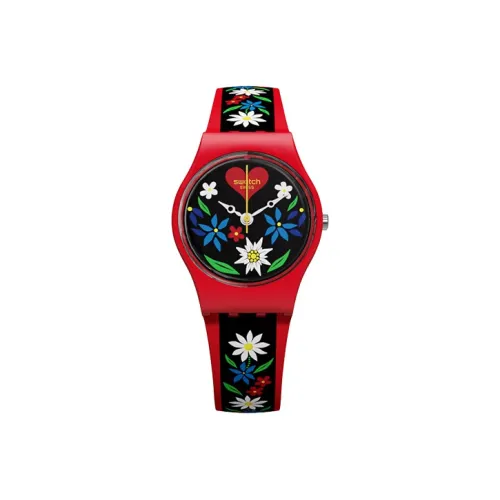 SWATCH Lady Collection Кварцевый механизм Женские часы 25 мм Черный циферблат Пластиковый корпус Часы Силиконовый ремешок
