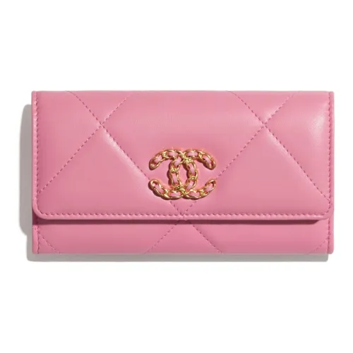 CHANEL Lambskin And Metal Flap Wallet Women's Pink