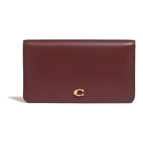 COACH Slim Wallet Коровья кожа Кошелек Маленький Женские Латунь Вино Красный