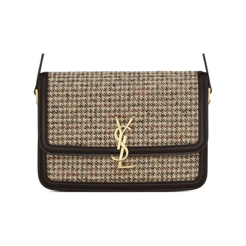 SAINT LAURENT Solferino Твид с кожаными вставками Сумка через плечо Средняя Женская Бежевая Коричневая
