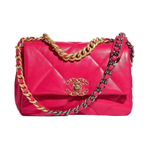 CHANEL 19Bag Lambskin Flap Bag Chain Shoulder Bag Small Women's Pink Red