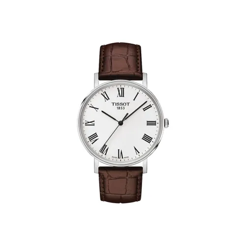 TISSOT Charm Time Series Кварцевый механизм Мужские часы Циферблат 38 мм Белый Нержавеющая сталь Корпус Кожаный ремешок