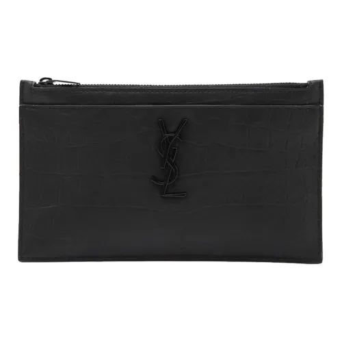 SAINT LAURENT Крокодиловый узор Тисненая кожа Кошелек для монет клатч стандартный унисекс черный