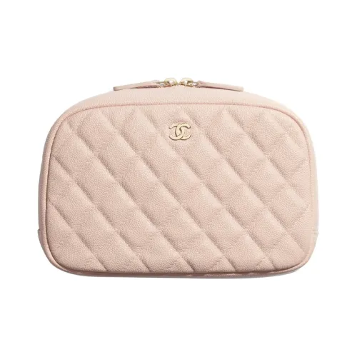 CHANEL С рельефом Тисненый Икорный Телячья кожа с Металлическим Клатч Молния Женская Розовый