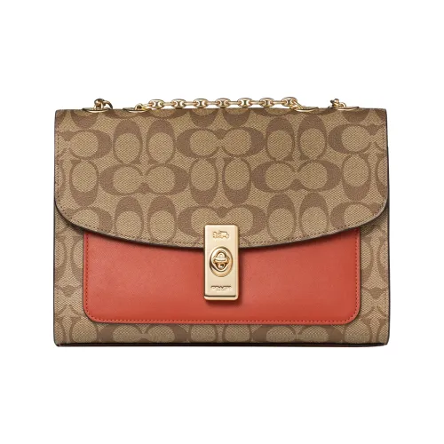 COACH Lane Холст и Кожа Сумка Сумка Средний Женская Хаки и Оранжевый