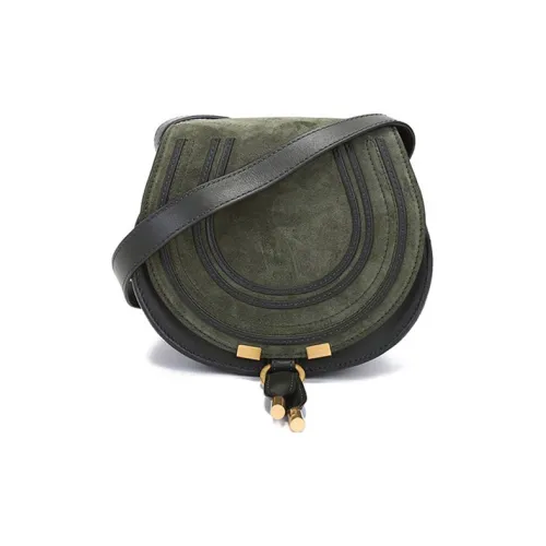 Chloe Marcie Замша Пэчворк Блестящий Телячья кожа Седло Сумка Сумка через плечо Мини Женские Ночной Лесной зеленый