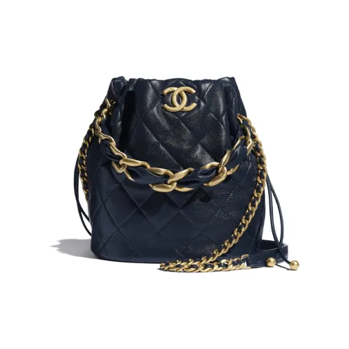 CHANEL Полированная овечья кожа и металлические сумки через плечо сумка на плечо женская морской синий и золото