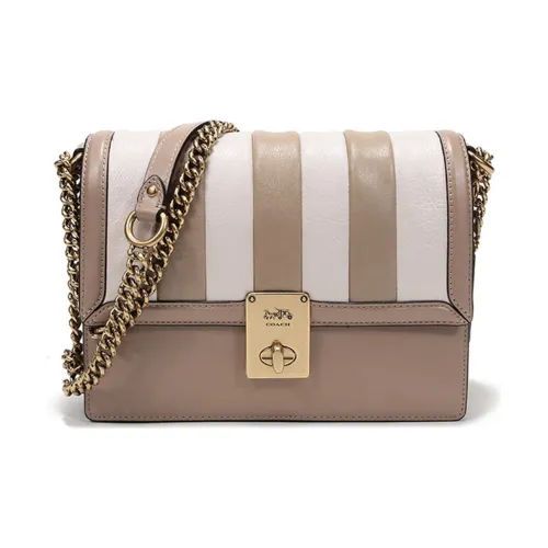 COACH Hutton Кожа Маленькая Квадратная Сумка Сумка через плечо Сумка на плечо Женская Светло-Кофейный Мел Белый Многоцветный