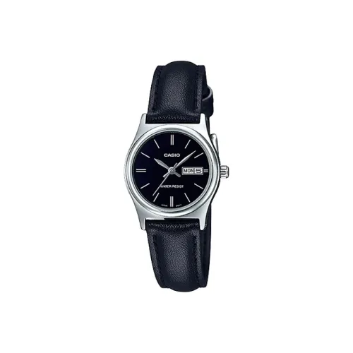 CASIO Standard Series Кварцевый механизм Кожаный ремешок Часы Женские Черный циферблат