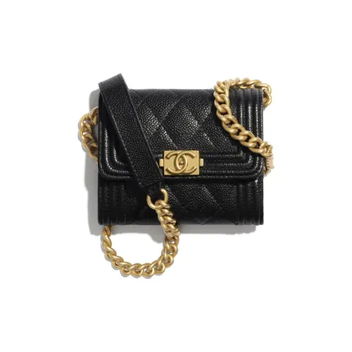 CHANEL LEBOY С рельефным тиснением Телячья кожа Кошелек для монет Сумка через плечо Женская Черная