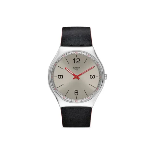 SWATCH Skin Irony Collection Кварцевый механизм Унисекс Часы 45,6 мм Серебристый циферблат Корпус из нержавеющей стали Ремешок из натуральной кожи
