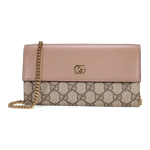 GUCCI GG Marmont Холст и Кожа Сумка через плечо Сумка на плечо Женская Светло-Коричневая и Розовая