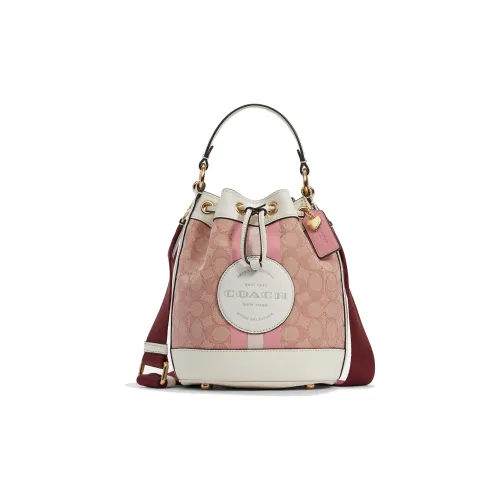 COACH Dempsey Ткань с кожаными вставками Ведрообразная сумка Сумка через плечо Сумка Маленькая Женская Вишневый цветок Розовый