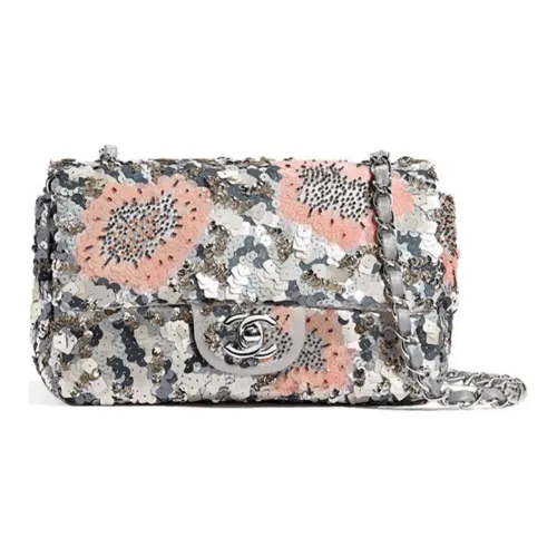 CHANEL Блестки Стекло Жемчужный Серебряный Металл Сумка на плечо Мини Женские Многоцветный