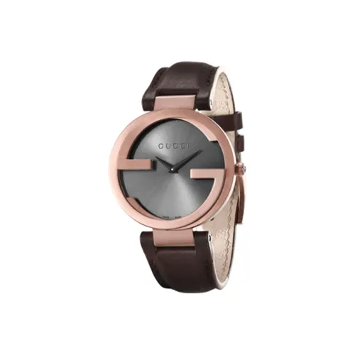 GUCCI INTERLOCKING Collection Наручные часы Кварцевый механизм Натуральная кожа Ремешок Кофейный Циферблат Унисекс