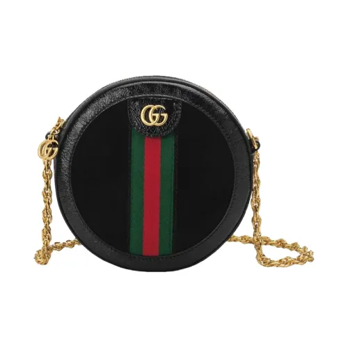 GUCCI Ophidia Замша с Синтетической Кожей Круглая Сумка Сумка через плечо Мини Женская Черная