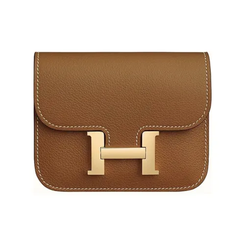 HERMES Constance Slim Evercolor Телячья кожа Кошелек Держатель для карт Бананка Стандартная Женская 37 Золотисто-коричневый
